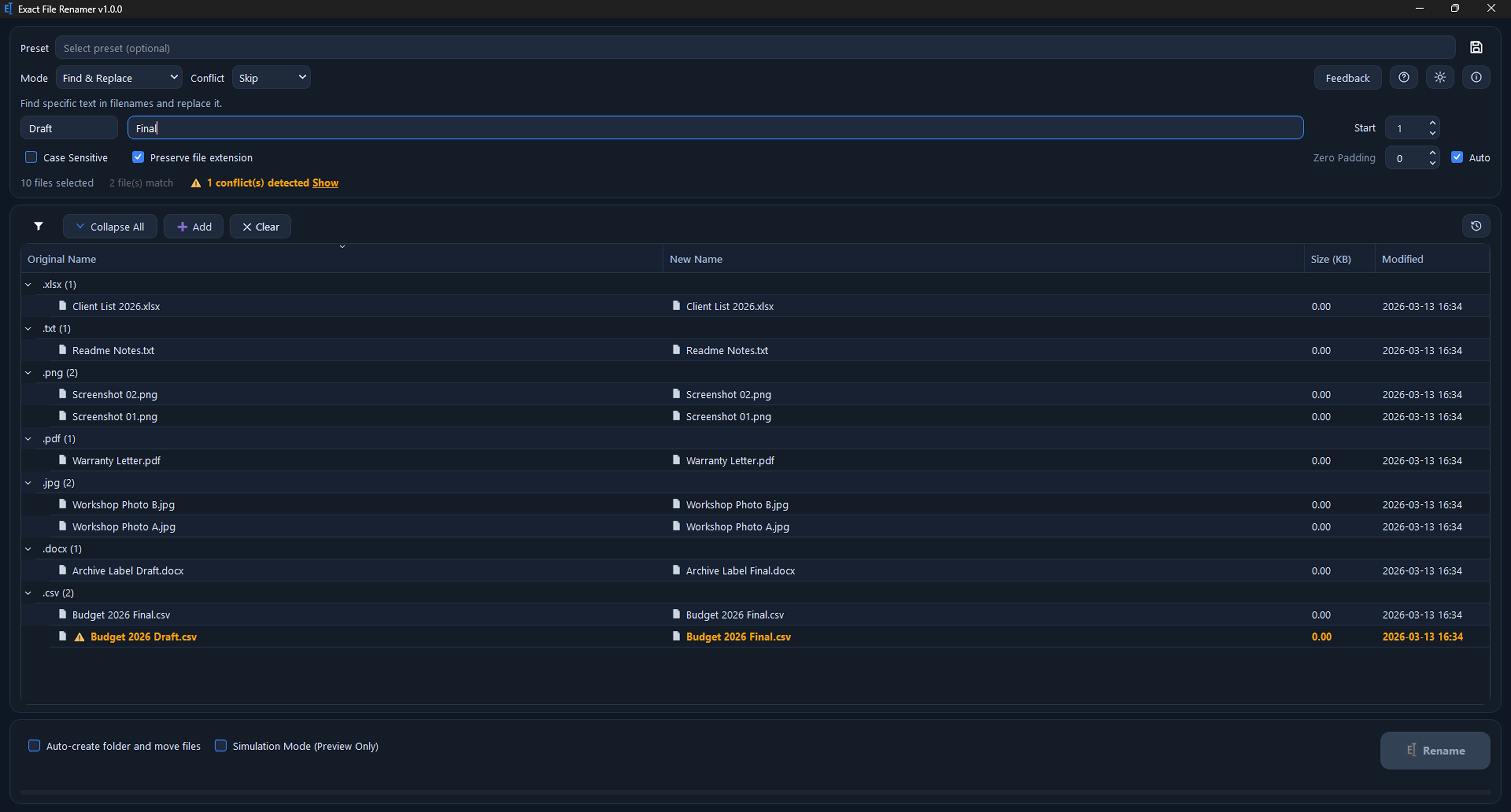 Exact File Renamer screenshot